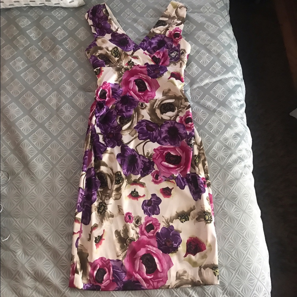 Maggy London Satin Floral Spring Sheath Dress 8
