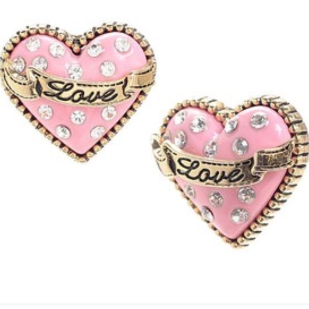 Brand New Betsey Johnson Heart LOVE Stud Earrings
