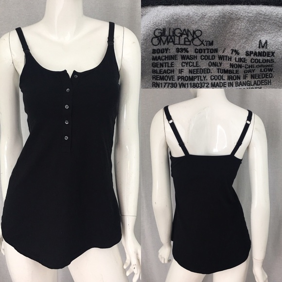 Gilligan O’Malley Nursing Tank Top Cami Size Medium Solid Black Built In Bra M