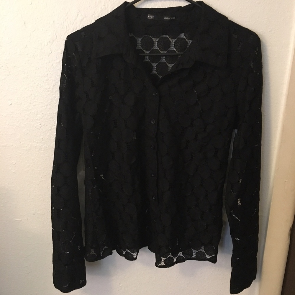 MAURICES Black Lace Button down Blouse