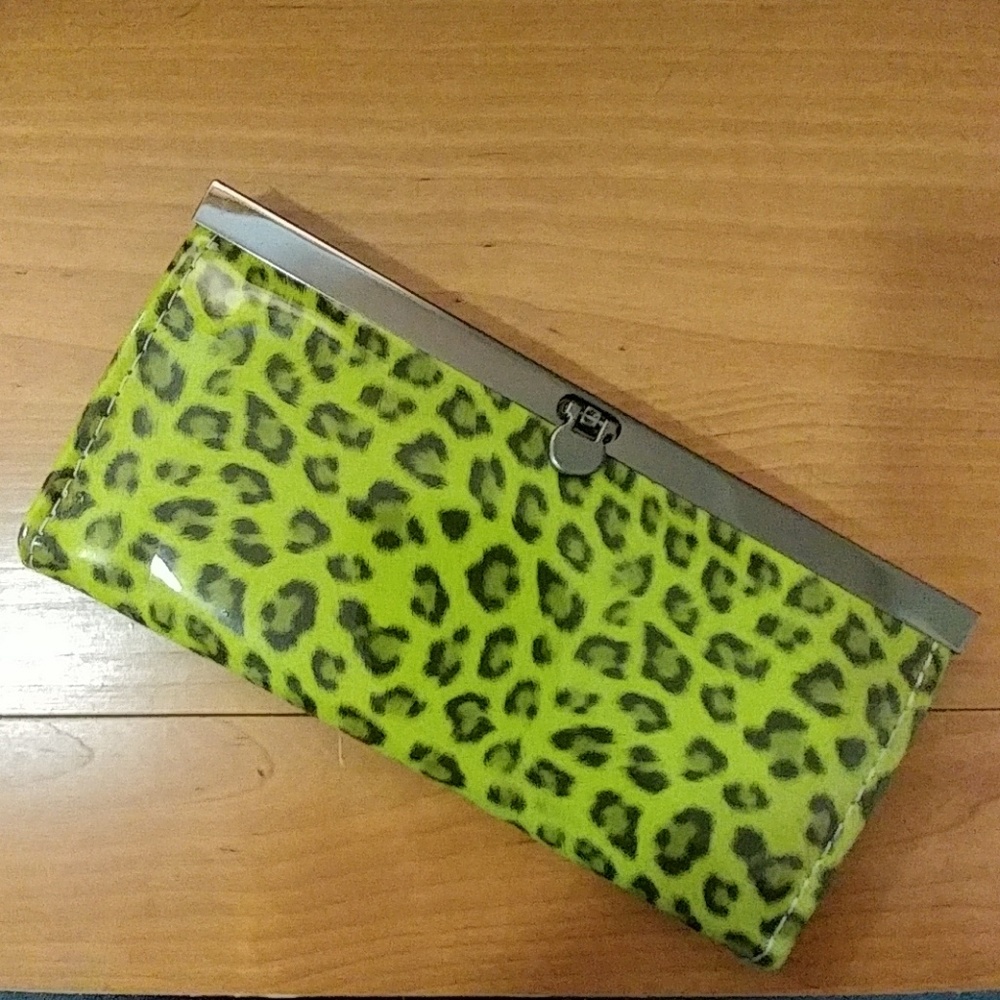 Green Leopard Print Faux Patent Wallet