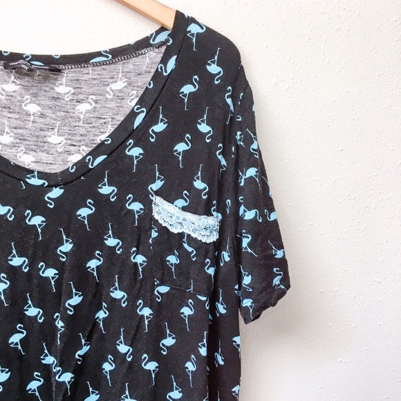 NWOT Lace-Edged Flamingo Print Sleep Shirt