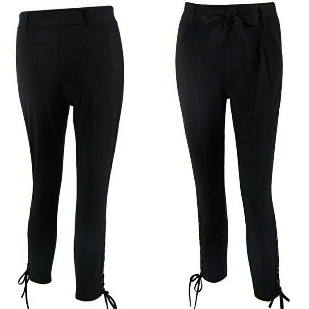 Cropped Tie Waist Lace Up Trouser - Picture 2 of 4