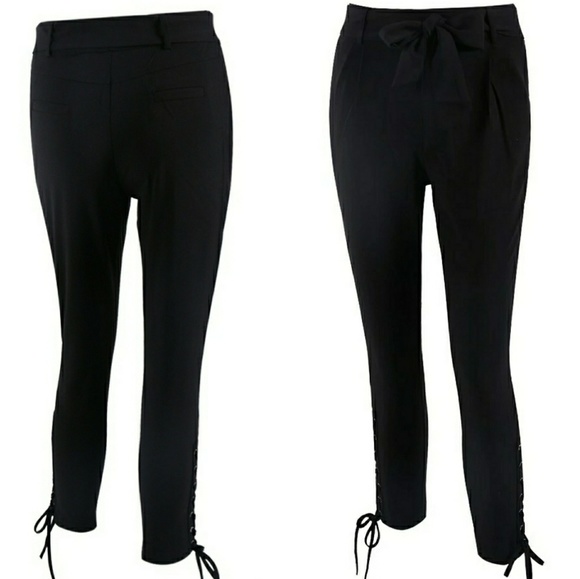 Cropped Tie Waist Lace Up Trouser - Picture 2 of 4