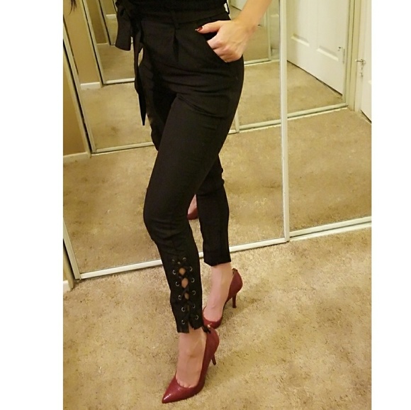 Cropped Tie Waist Lace Up Trouser - Picture 4 of 4