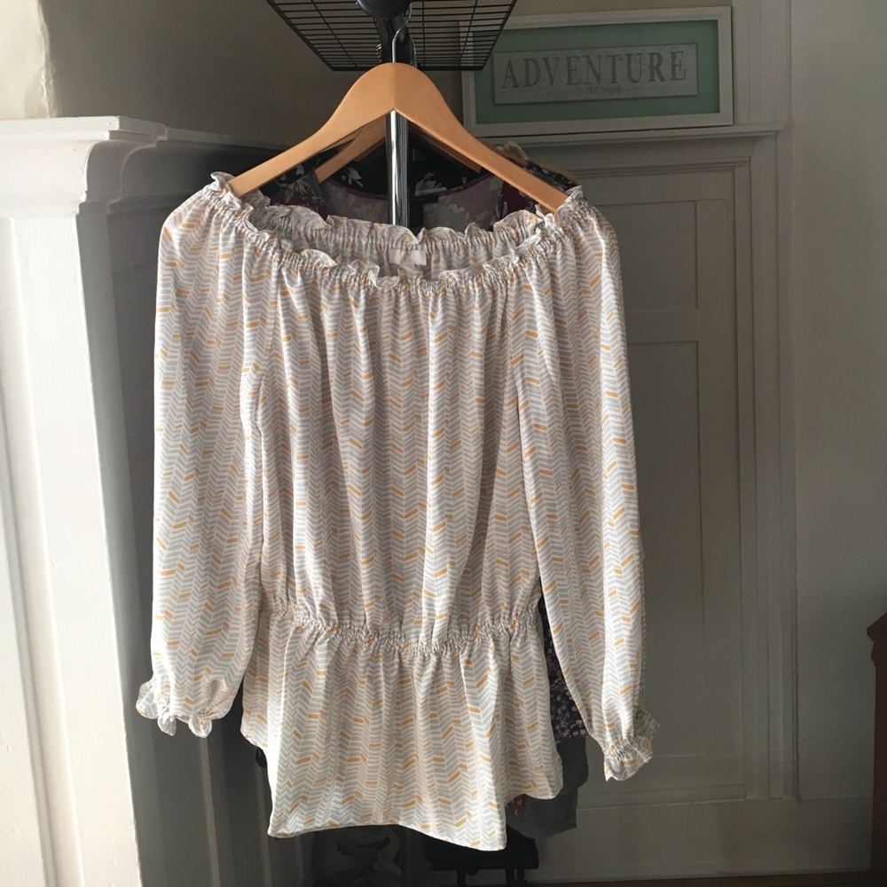 Yellow and grey peplum blouse