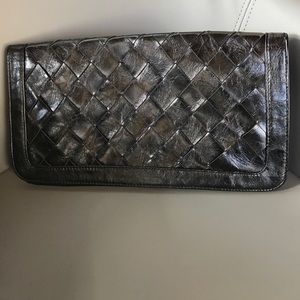 Urban Expressions black leather woven clutch