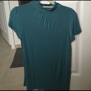 Mock Neck Shirt in Blue Green Color