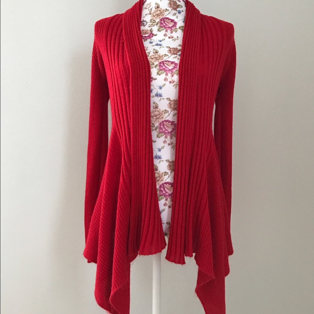Red Open Front Cardigan