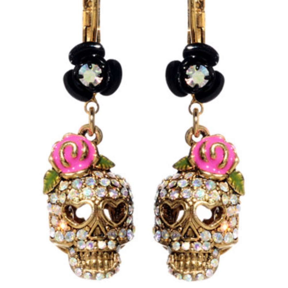 Brand New Betsey Johnson Skull Earrings & Necklace