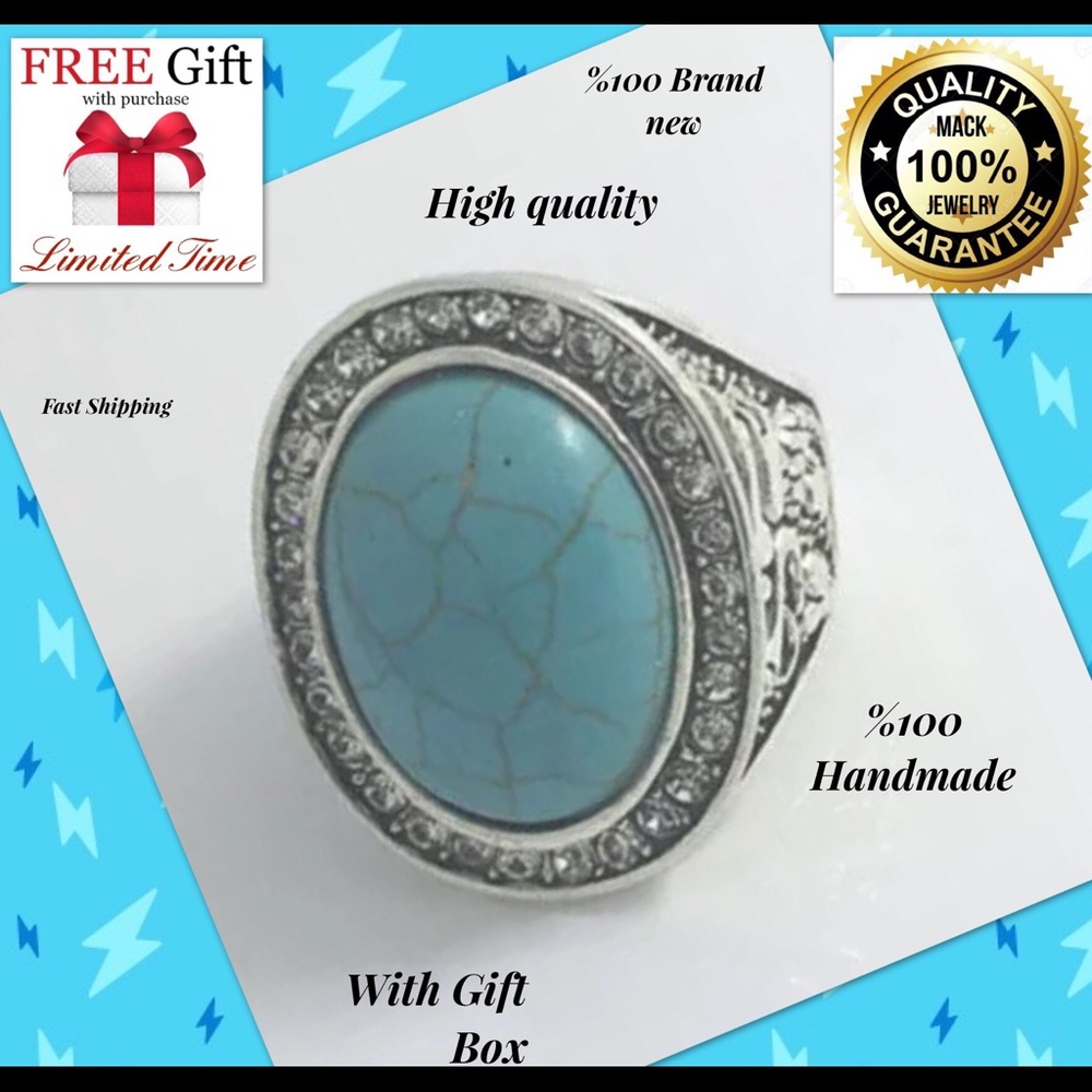 Vintage Unisex Stainless Steel Turquoise Ring 9,10
