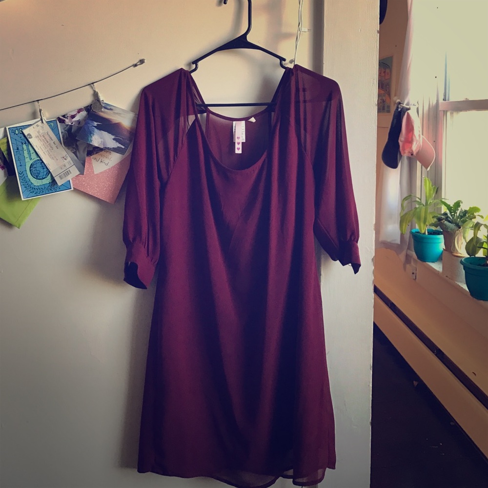 Burgundy shift dress with openings in back