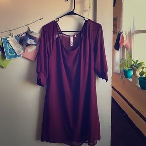 Burgundy shift dress with openings in back