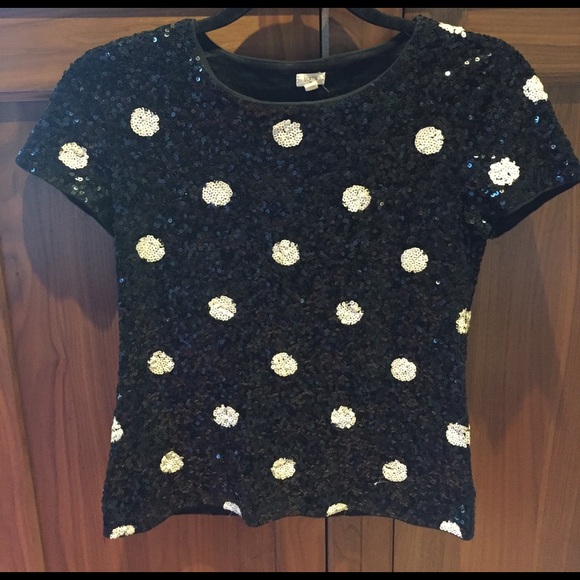 J Crew sequin black polka dot top - Picture 2 of 4
