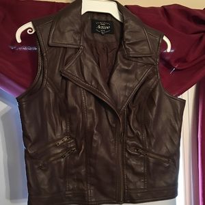 Brown crop leather vest