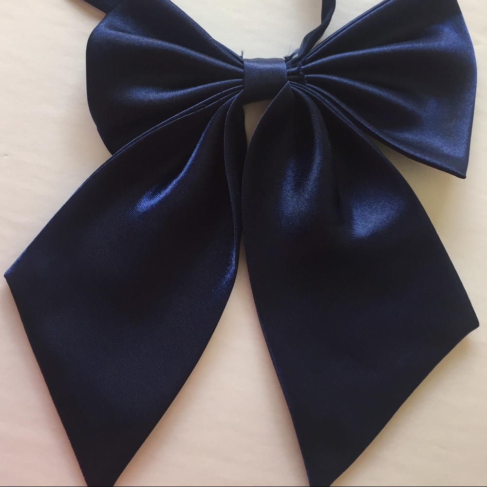 blue tie scarf bow pin adjustable lock.