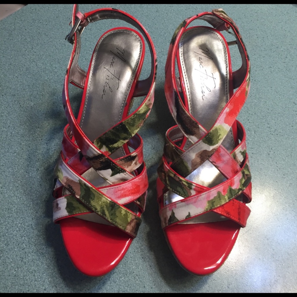 Red floral heels