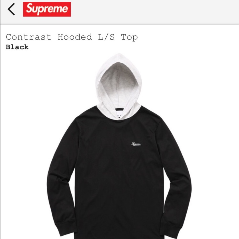 *****SOLD****** SUPREME CONTRAST HOODED L/S TOP