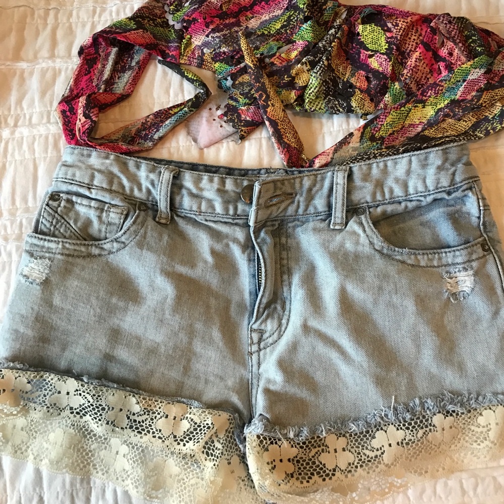 free people jean shorts with lace