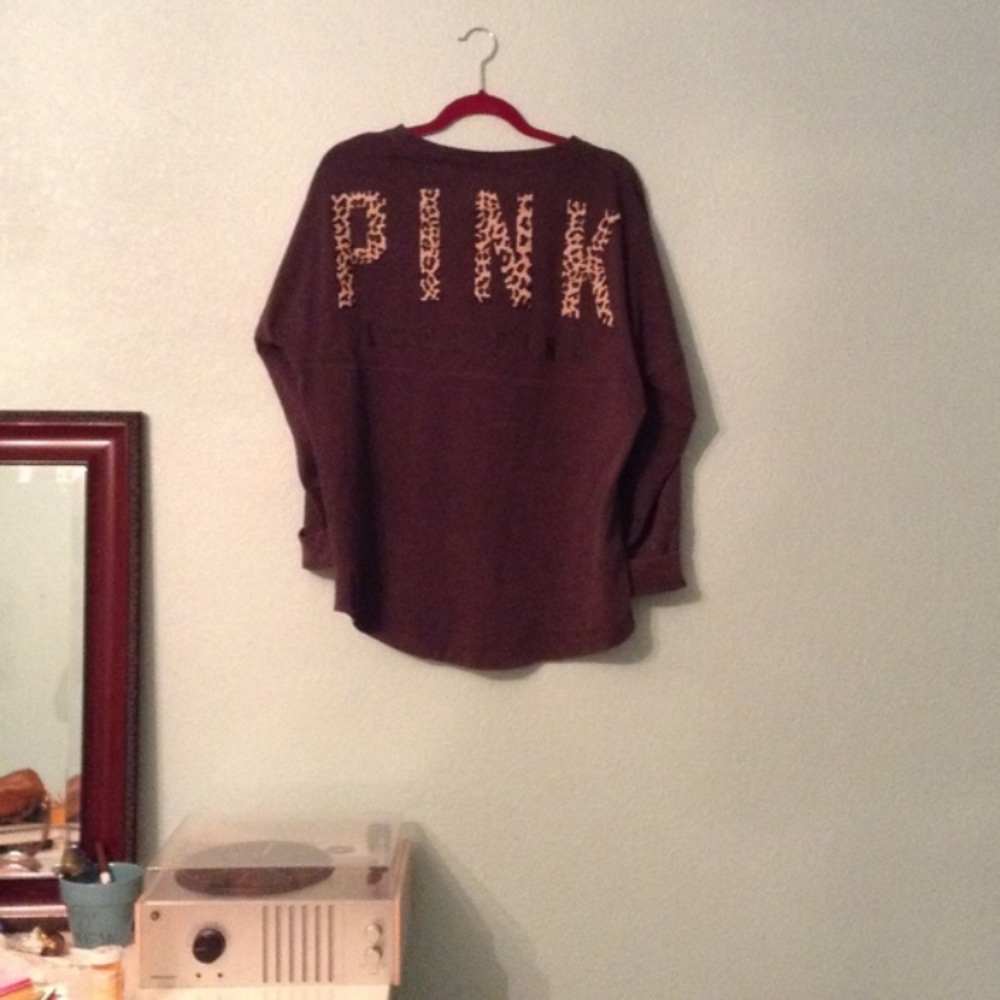 Love pink rare leopard varsity crew