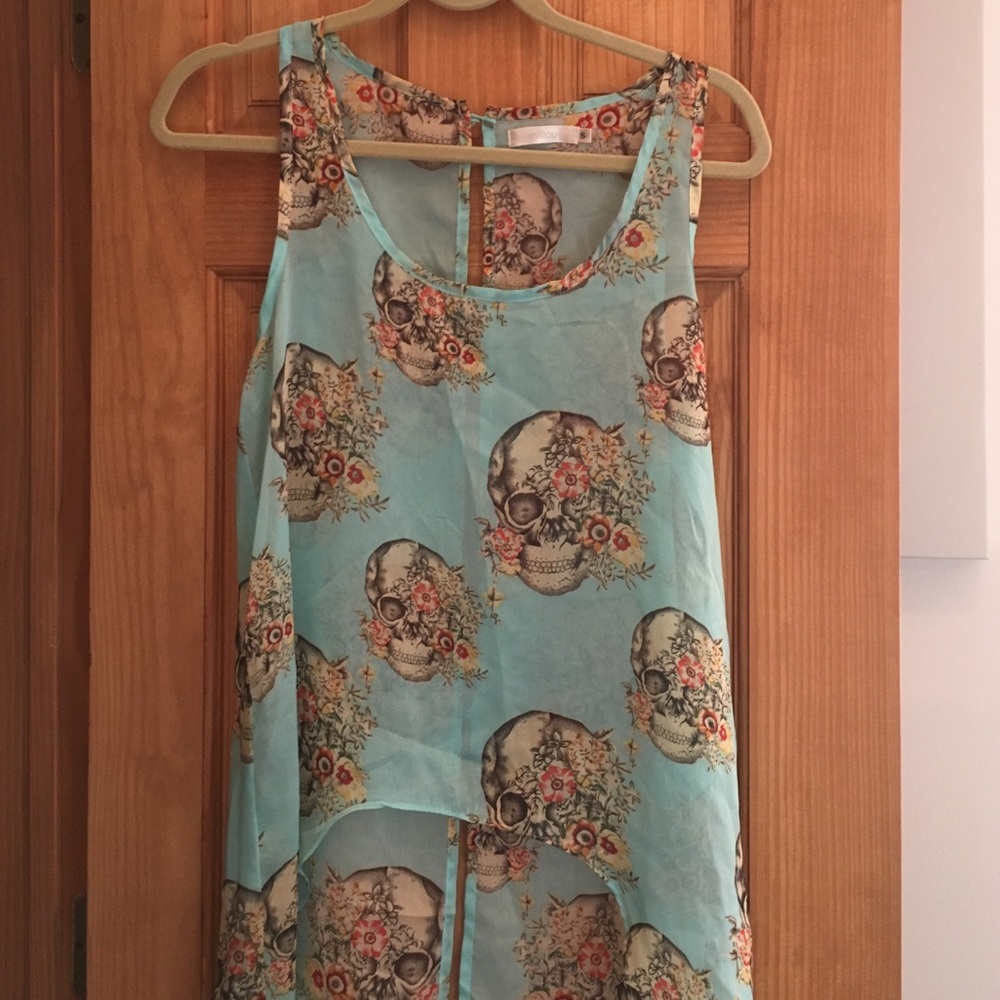 LF Skulls High Low Chiffon Tank