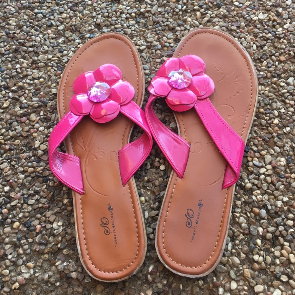 Women's Pink Flip Flops with Pink Flower Design