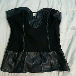 Leather strapless corset like top