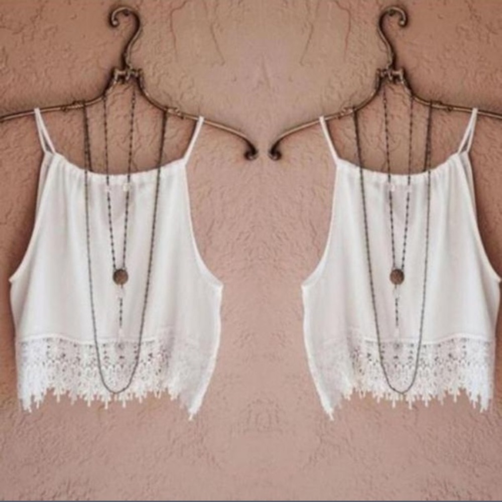 💋Last one💋White BOHO lace crochet Crop Top S - Picture 5 of 7