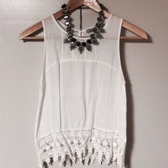 💋Last one💋White BOHO lace crochet Crop Top S - Picture 2 of 7