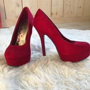 Red suede high heel