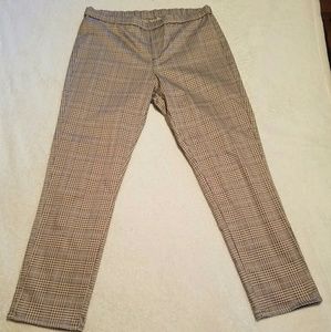 Brown Plaid Cotton Ankle Pants - Large