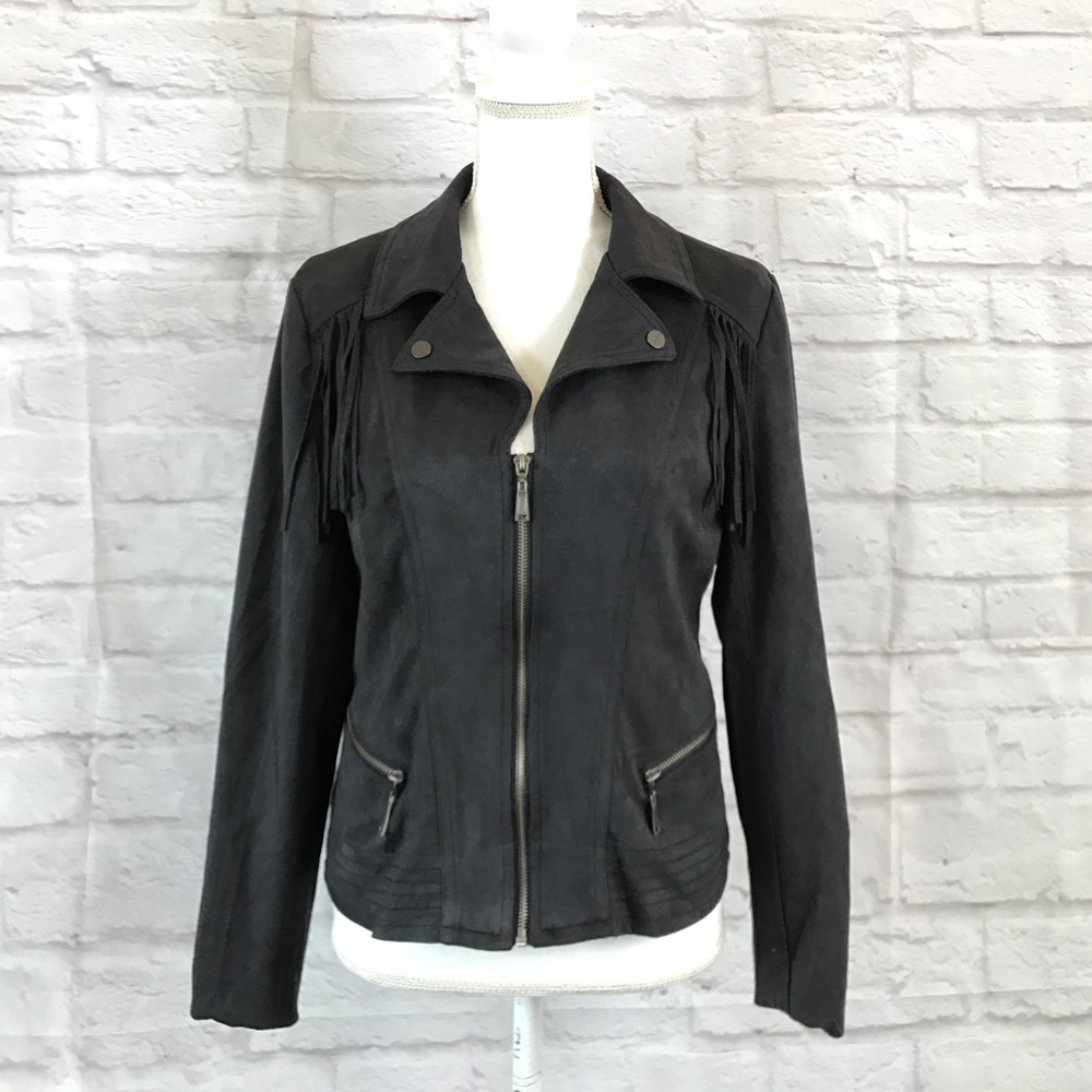 Odyn faux suede fringe moto jacket size medium