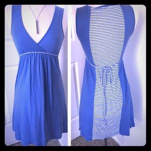 Splendid Blue & White Cotton V-neck Dress