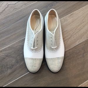 Footjoy classics women white/olive leather golf