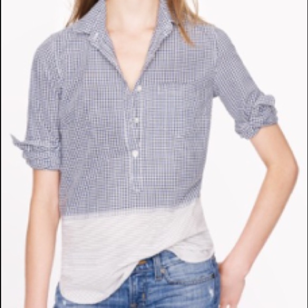 J Crew Gingham/Stripe Popover
