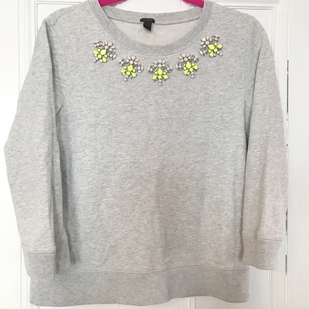 J. Crew Size M Neon Jeweled Collar Gray Sweatshirt
