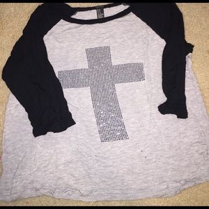 Forever 21 Cropped Sleeve Cross Shirt