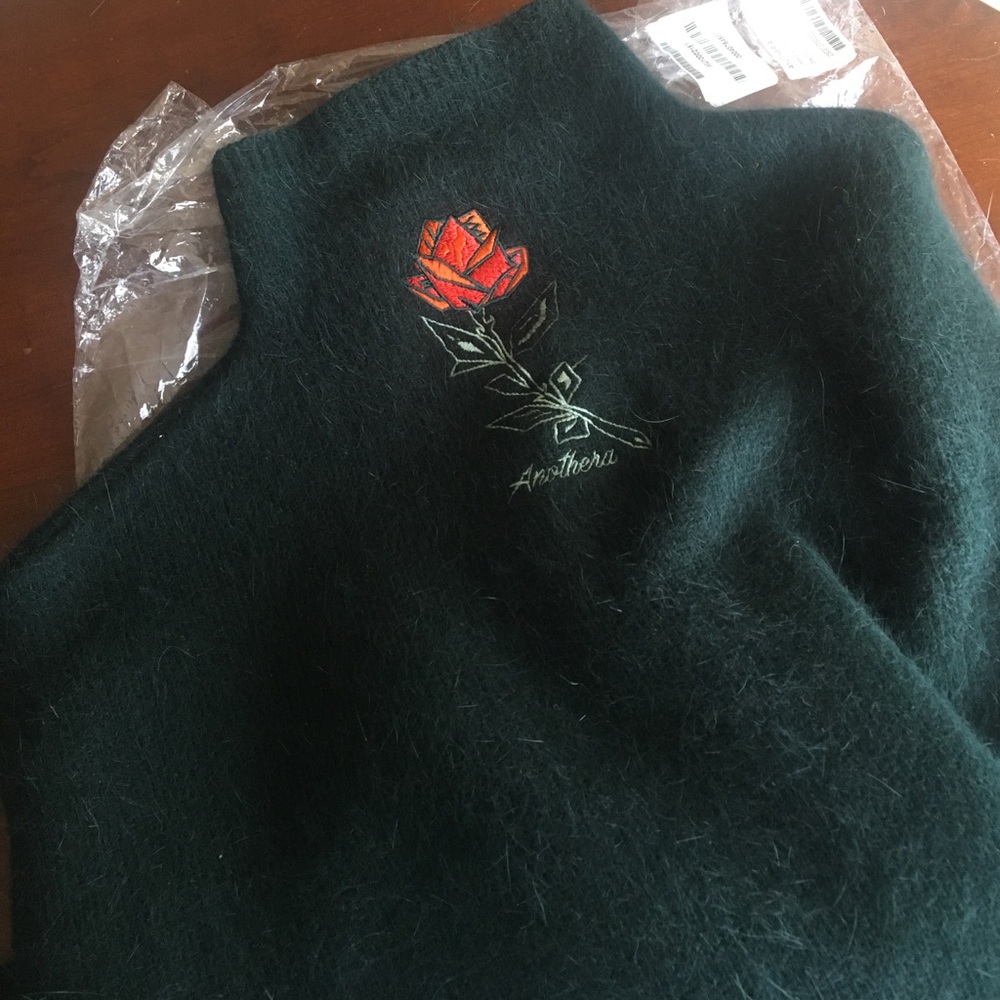 Turtle neck Wool & angora knit top ( dark green)
