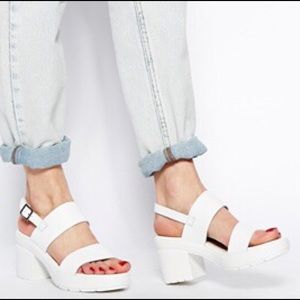 ASOS hat trick leather heeled sandals- white