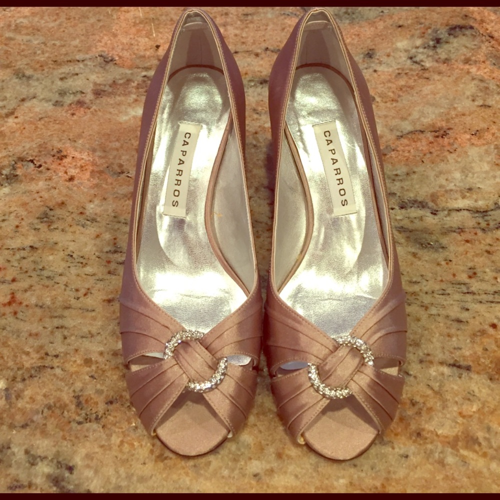 Fancy Champagne open toe heels size 8.
