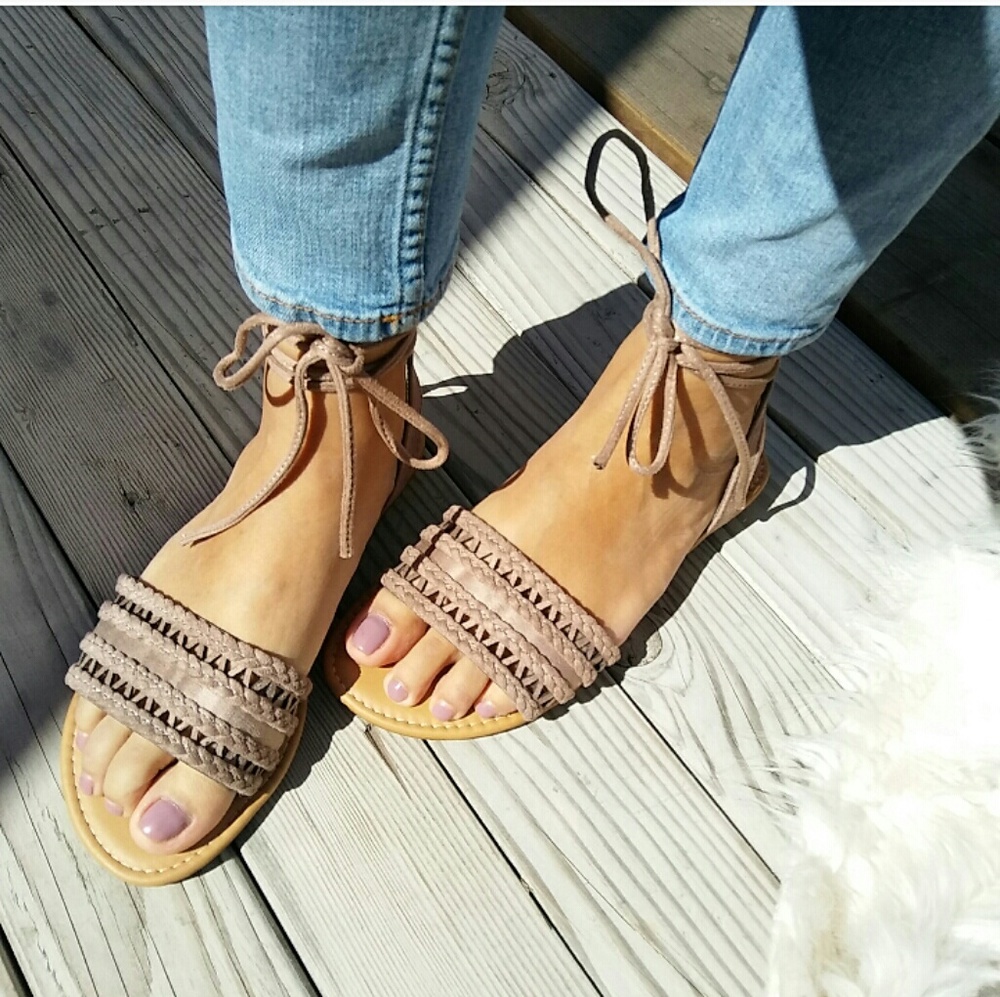 //The Topanga// Taupe braided lace up Sandals - Picture 2 of 5