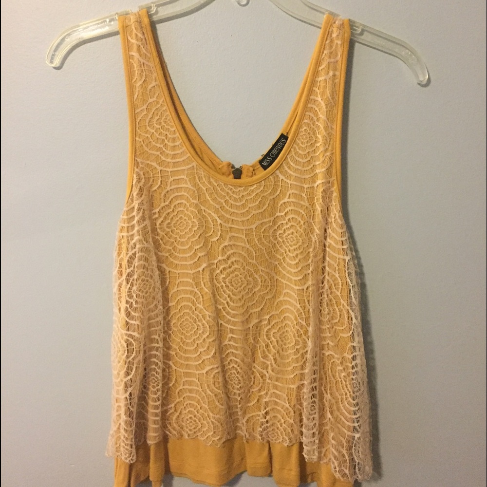 Mustard colored lacey, flowy tank top