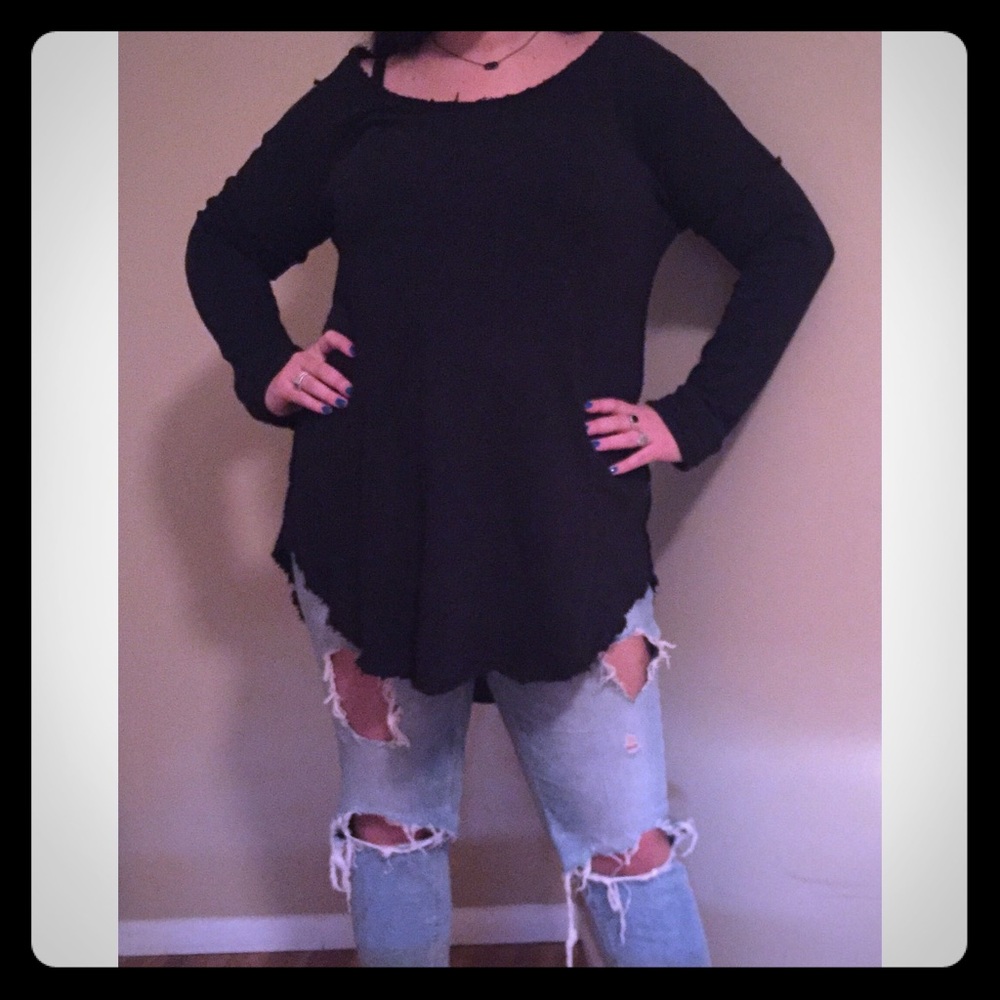 SUPER comfy, long, and light-weight black sweater!