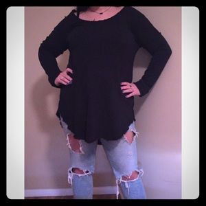 SUPER comfy, long, and light-weight black sweater!