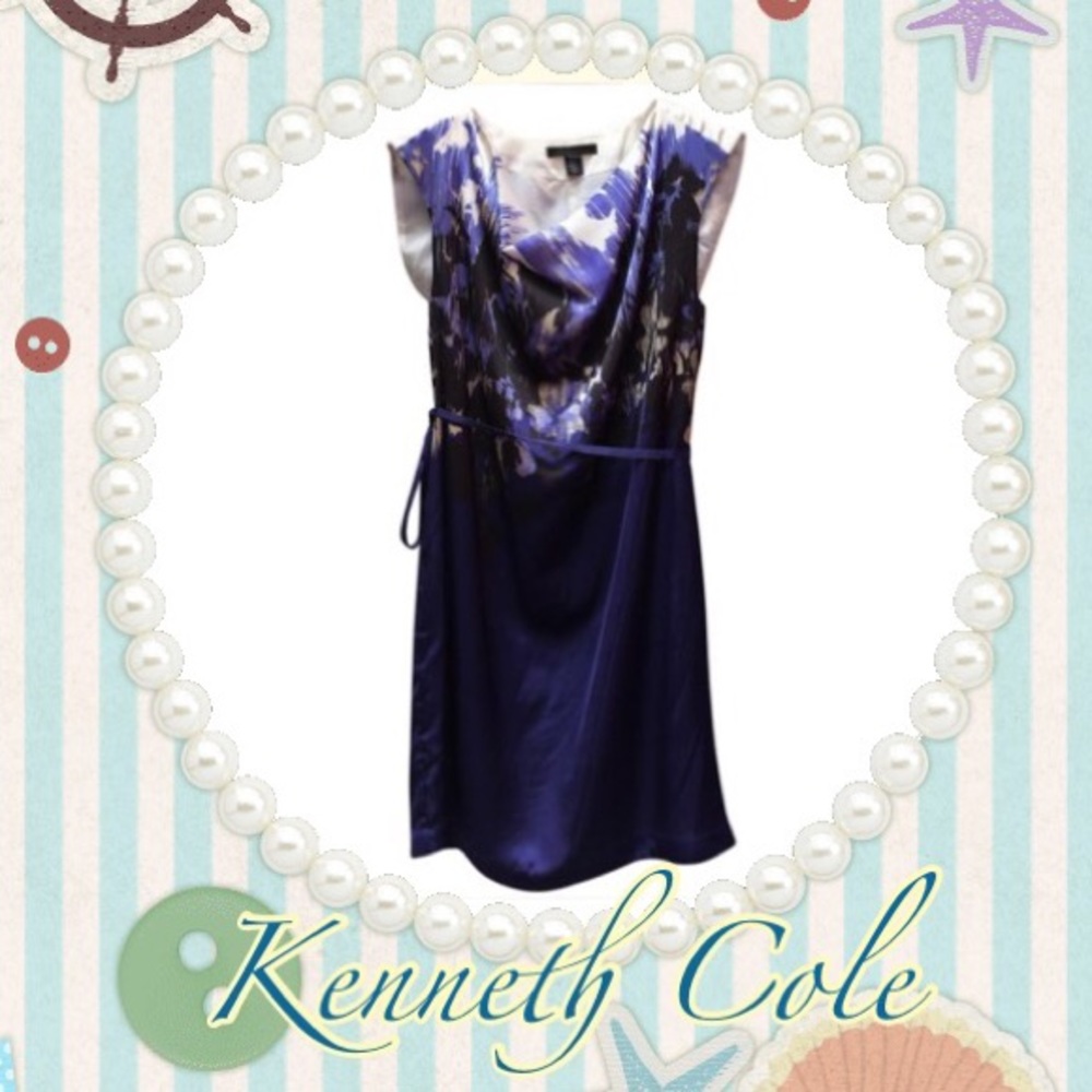 👗Kenneth Cole Blue/White Midi Dress💕