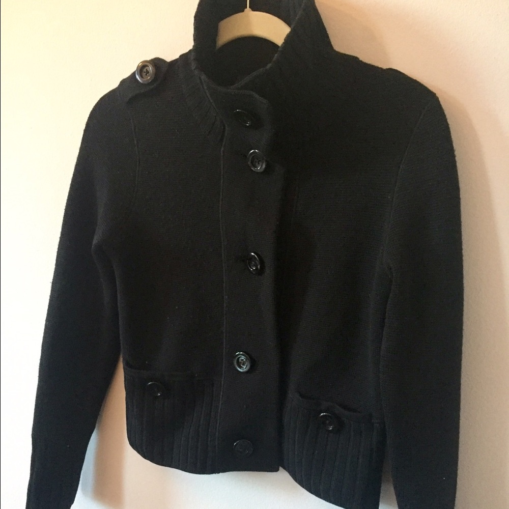Black 100% merino wool sweater jacket - S