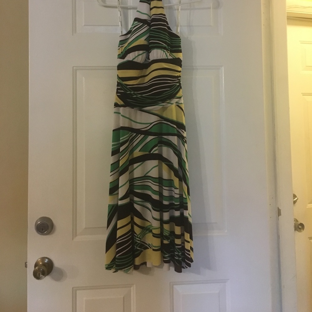 Halter too dress brown green white & yellow