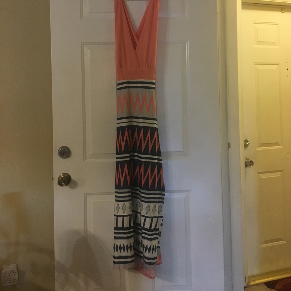 Coral & blue cross cross back dress 👗