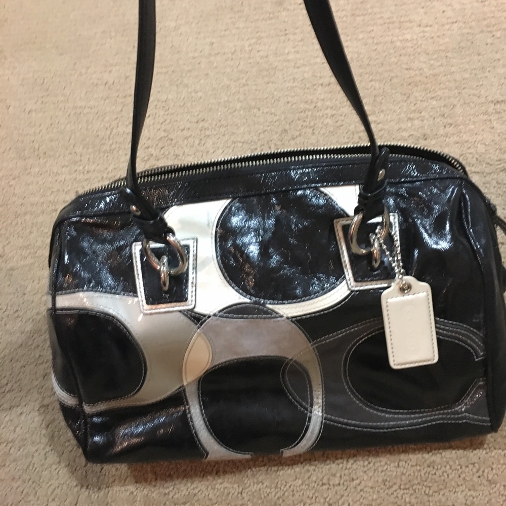 Black patent leather coach purse