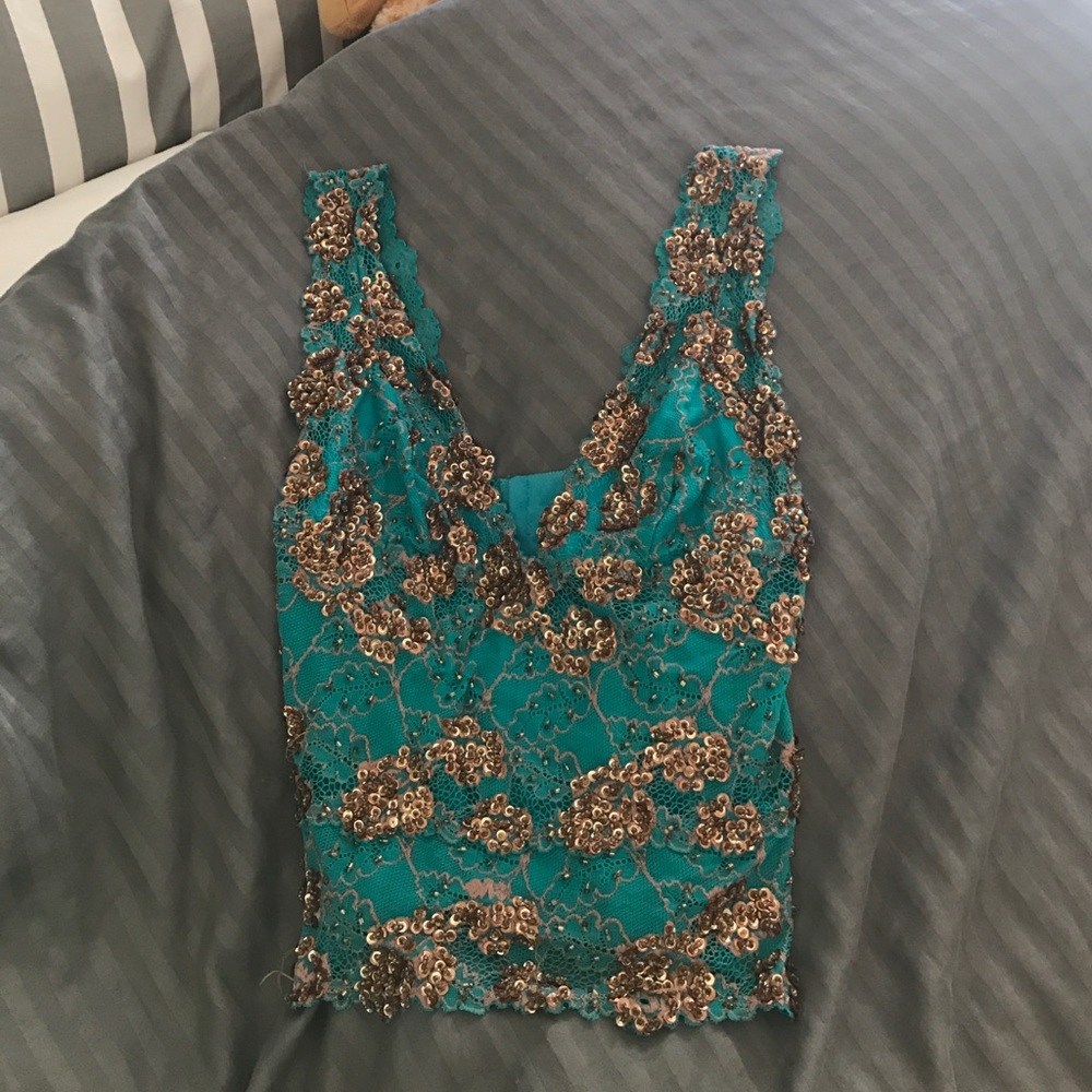Sexy deep V cut sequin top